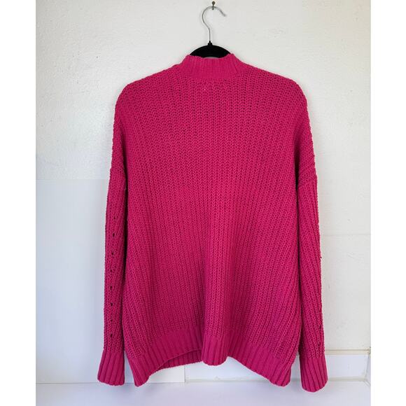 AE American Eagle Slouchy Chenille Pink Cardigan Womens Sz M - Picture 2 of 6